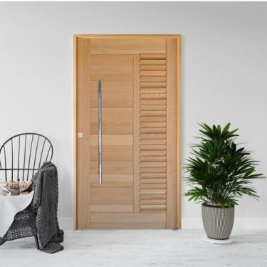 Imagem de Kit Porta de Madeira Pivotante 210x102cm Batente 14cm Fechadura 803 Ro