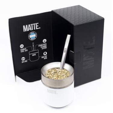 Imagem de Matte Conjunto de cabaça e bomba de erva mate de 184 g - Inclui DS Pro Box - Kit de conjunto de erva mate livre de BPA com canudo mate, design elegante, base antiderrapante (branca)