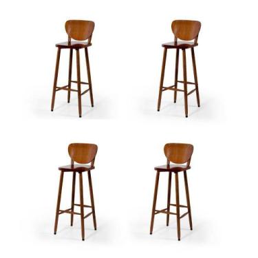 Imagem de Conjunto 4 Banquetas Altas Bistrô de Madeira Lisboa - Melhor Móvel, Im