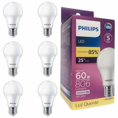 Imagem de Kit 6 Lâmpadas Led Philips Bulbo 9w Equivale 60w E27 Bivolt, Branco Qu