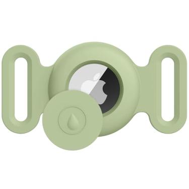 Imagem de Suporte de coleira para cães Airtag para rastreador de cães Apple Airtag, capa de silicone antiperda de Air Tag para rastreamento, acessórios de rastreamento GPS, coleira protetora para cães e gatos (M, Matcha)