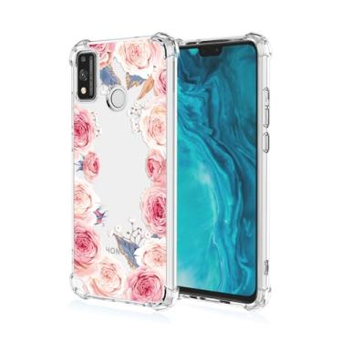 Imagem de RRXSYXL Capa para celular Huawei Honor 9X Lite com estampa floral transparente, proteção à prova de choque, capa de TPU macio para Huawei Honor 9X Lite, floral rosa