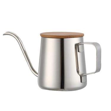 Imagem de Chaleira de café com pescoço de ganso de aço inoxidável de 350 ml, bico longo e estreito, chaleira de gotejamento manual com tampa de madeira