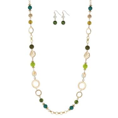 Imagem de Jules D. Conjunto de colares e brincos de corrente longa com contas de várias cores prateadas/banhado a ouro para mulheres, suéter, bijuteria, long, Prata Pedra preciosa, Sem Pedra Preciosa