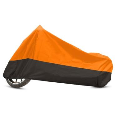 Imagem de Partuto Capa de motocicleta para todas as estações à prova d'água à prova de poeira capa de chuva para motocicleta ao ar livre 190T XL laranja preto para Harley Dyna FXD FXDF Low Rider Super Wide