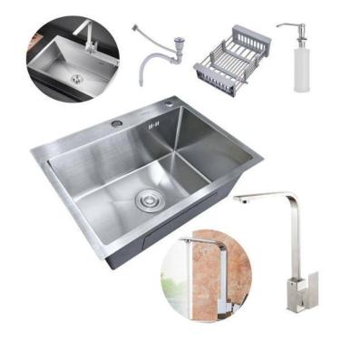 Imagem de Kit Cuba Pia Aço Inox Cozinha Gourmet E Torneira Perfil Em L