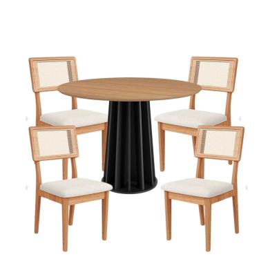 Imagem de Kit Mesa de Jantar Redonda com Detalhe Ripado MDF com 4 Cadeiras Encosto em Tela Césare Dalla Costa