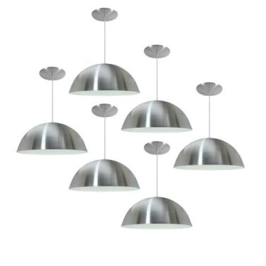 Imagem de Kit 6 Luminária Pendente Meia Lua 50cm Interior Branco Brilho Com Fiaç