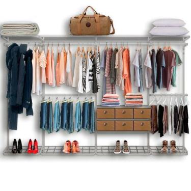 Imagem de Cabideiro Arara Closet Casal Prateleira Aço Aramado - 3,10m PT - Casa 