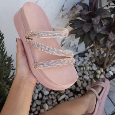 Imagem de Papete Plataforma Alta Sandália Feminina Flatform Anabela 3 Tira Z Str