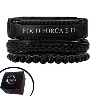 Imagem de Pulseira Masculino Kit 03 FOCO, FORÇA E FÉ Preto - GRANADO ACESSÓRIOS,
