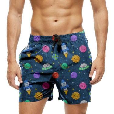 Imagem de Short Praia Shorts Banho Bermuda Verão Cartoon Espaço Sol Planetas 473