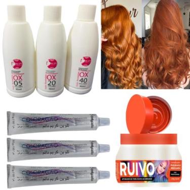 Imagem de Kit Cabelos Red Matizador 250g + Tinta C/ Ox - Juzy Cosméticos, 6.4 + 