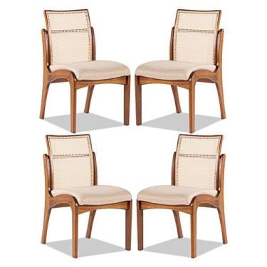Imagem de Kit 4 Cadeiras para Mesa de Jantar Lisboa com Encosto Rattan Madeira M