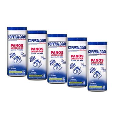 Imagem de Pano Umedecido Álcool 70 Clássico 35 Panos Kit 5 - Coperalcool