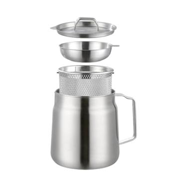 Imagem de Fenteer Filtro de pote de fritadeira com filtro de batatas fritas de aço inoxidável pode recipiente de armazenamento de óleo à prova de vazamento
