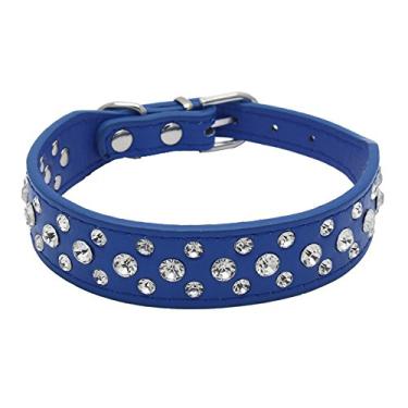 Imagem de Coleiras de couro com strass personalizadas de 30,48 cm a 50,80 cm para cães e gatos de animais de estimação para raças pequenas e médias azul escuro PP
