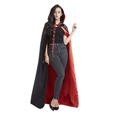 Imagem de Crizcape Manta com capuz de Halloween reversível de Halloween para festa de baile de máscaras de demônio gótico pirata vampiro demônio vermelho/preto