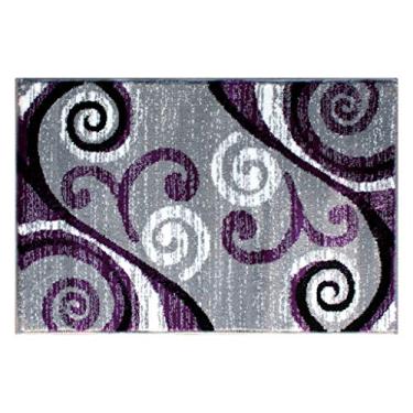 Imagem de Tapetes Masada, Tapete de área da coleção Stephanie Design contemporâneo moderno 1100 Cinza Branco Preto, Moderno, Roxa, (2 Feet X 3 Feet) Mat