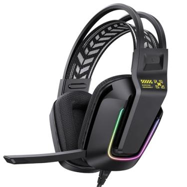 Imagem de Fone de Ouvido para Jogos Com Fio, Fones de Ouvido para Jogos Com Cancelamento de Ruído Com Microfone, Almofadas de Espuma de Memória, Fones de Ouvido para Computador (Preto)