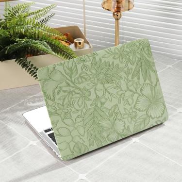 Imagem de iCasso Capa rígida de couro retrô + capa de teclado + protetor de tela, verde em relevo floral para MacBook Pro de 13 polegadas M2 2024, 2023, 2022-2016, A2338, M1, A2251, A2289, A1989, A1708, A1706,