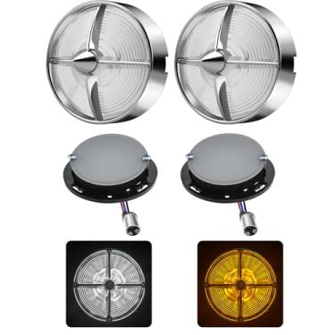 Imagem de FATECIM 9,5 cm 1157 LED pisca-piscas dianteiras luz branca âmbar com lente transparente turbina para Harley Touring Road Glide Road King Electra Glide Heritage Fatboy Softail Springer