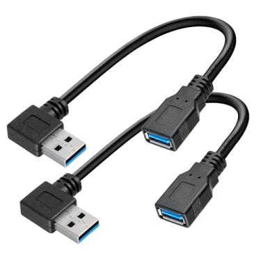 Imagem de SaiTech IT Pacote com 2 cabos de extensão USB 3.0 de 15 cm, tipo A macho para fêmea, conexão de alta velocidade, cabo de extensão, adaptador conversor, cabo extensor, ângulo reto de 90 graus para