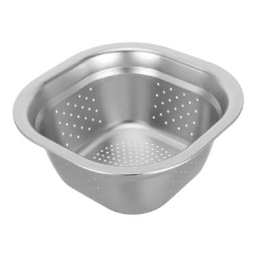 Imagem de Bacia de aço inoxidável bacia quadrada escorredor de metal coador quadrado capacidade bacia de frutas cozinha lavar legumes escorredor para drenar macarrão arroz servir (21 x 21