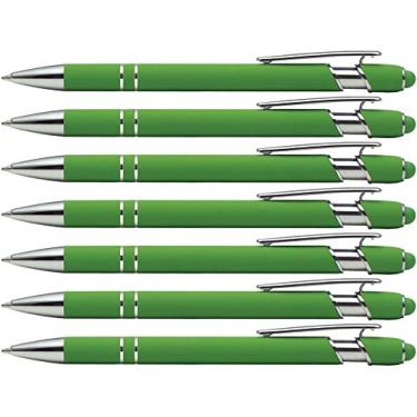 Imagem de Toque macio emborrachado | explosão de cor | Caneta esferográfica com ponta Stylus uma caneta de metal elegante e premium, tinta preta, ponta média (verde, 7)