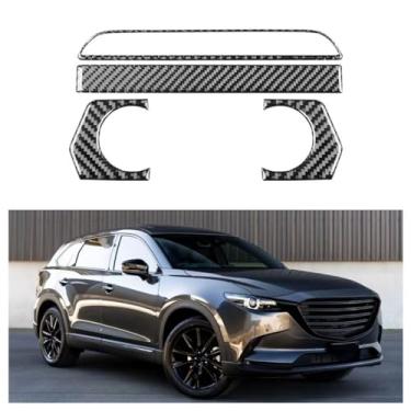 Imagem de IKUESM Compatível com Mazda CX-9 2016-2023 Acessórios interiores Fibra de carbono Carro Ar condicionado Botão Painel Decoração Adesivo Capa Guarnição Moldura
