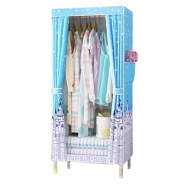 Imagem de Guarda-roupa Armário de guarda-roupa resistente dobrável grosso madeira maciça montado oxford pano único tecido dormitório aluguel pano guarda-roupa armário