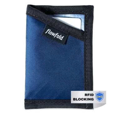 Imagem de Flowfold Carteira com bloqueio de RFID, porta-cartões, material reciclado, carteira minimalista - carteiras finas duráveis com bolso frontal feitas nos EUA, Azul marinho reciclado, One Size