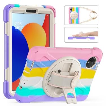 Imagem de GooodiDEAR Capa para Redmi Pad SE 8.7, capa resistente à prova de choque com suporte giratório de 360°, alça de mão ajustável, proteção total, plugue contra poeira, tela de borda elevada e protetor de