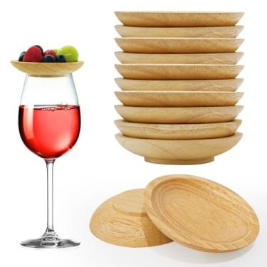Imagem de Topo de charcutaria para taça de vinho, 10 peças, mini tábuas de charcutaria para taça de vinho, placa de charcutaria, tampas de madeira para taças de vinho (10 peças)