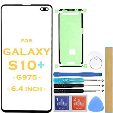Imagem de HLTECH Substituição de vidro frontal da tela da lente externa para Samsung Galaxy S10+ Plus G975 G975F/DS G975U G975U G975W 6,4 polegadas (preto)