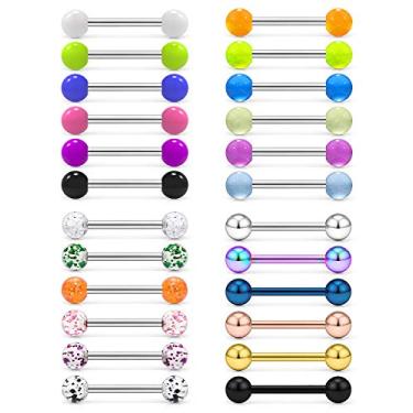Imagem de Ftovosyo 24 – 48 peças 14 G 14 – 22 mm Anéis de língua para mamilo barras retas de aço cirúrgico, piercing corporal para mulheres e homens