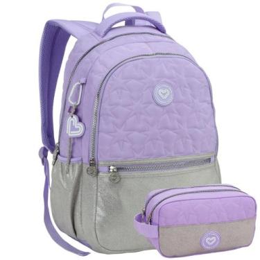 Imagem de Kit Mochila Costas 18" Color Up Estojo Glitter Teen Meninas - Seanite,