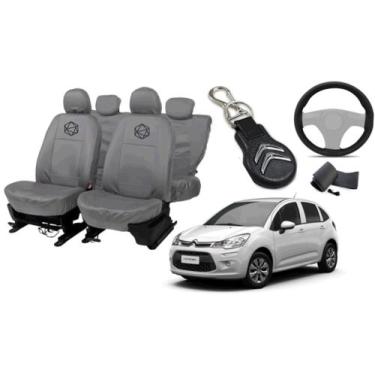 Imagem de Jogo de capa couro cinza C3 2012 a 2018 e volante esportivo - ferro te