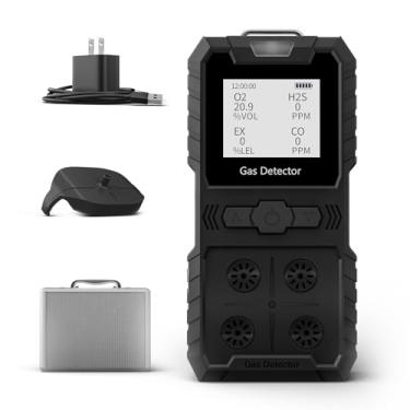 Imagem de XLA Alert Monitor De Gás Portátil 4 Detector De Gás Múltiplo, Detector De Gás Portátil Recarregável 4 Monitor De Gás Ex H2S Co O2 Com Display Lcd Som Luz Choque Espaço Confinado Monitor De Ar (Preto)