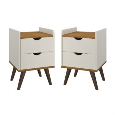 Imagem de Kit 2 Mesa de Cabeceira Criado Pés Antiumidade Corrediças Telescópicas Quarto Decor(Off/Freijó)