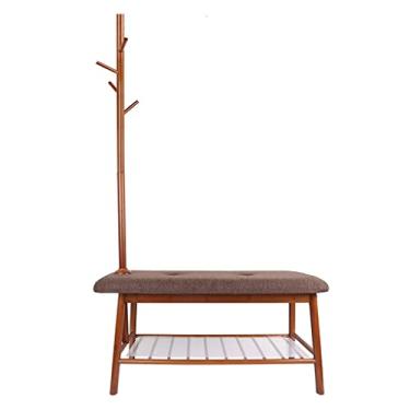 Imagem de Cabide de entrada multifuncional com banco de sapatos para porta de casa, banco de sapatos, cabide de roupas, organizador de cabide de chapéu para entrada no corredor