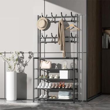 Imagem de Cabide moderno para entrada, sapateira, organizador independente, fácil de instalar, banco de sapatos com 8 ganchos para sala de estar, quarto, escritório, sala de estar