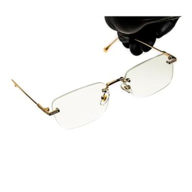 Imagem de Street Knitted Vintage elegante retangular metal amarelo banhado a ouro armação de arame retrô sem aro quadrado lente transparente óculos hip hop para homens e mulheres, Dourado, M