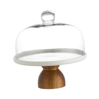 Imagem de ＫＬＫＣＭＳ Bolo de madeira Stand Serving Platter Clear Glass Dome Lanches Snacks Servando Bandela Bolo de Bolo Tigela de Frutas para Festa de Casamento, Grande