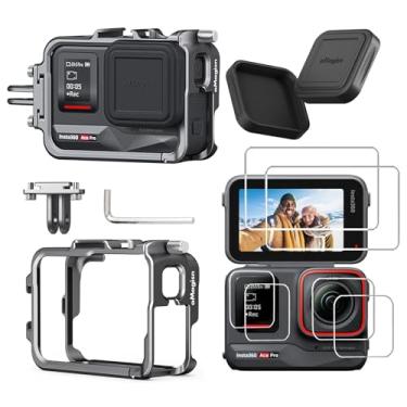 Imagem de Rszfnjxry Capa de gaiola de metal de alumínio com tampa de lente de silicone e protetor de tela para kit de acessórios de câmera Insta360 ACE PRO