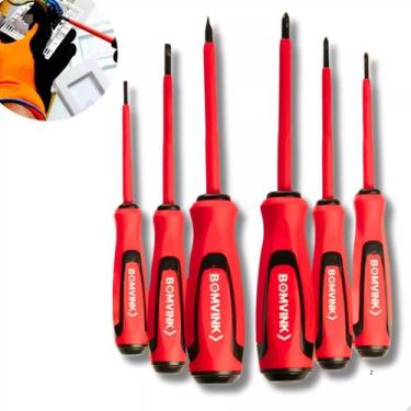 Imagem de Kit Chave De Fenda Philips Isolada Eletricista 6 Peças Imã Magnética -