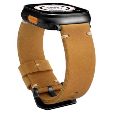 Imagem de Pulseiras de couro legítimo feitas à mão dupla face, compatível com Apple Watch Ultra 2/Ultra de 49 mm, 46 mm, 45 mm, 44 mm e 42 mm, masculina para Apple Watch séries 10 9 8 7 6 5 4 3 2 1 SE