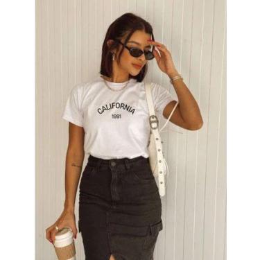 Imagem de Camiseta Feminina TShirt 100 Algodão Estampada Califórnia Blusa Preta/