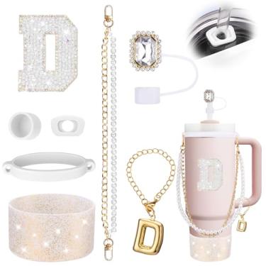 Imagem de Mity rain 8 peças de acessórios para copo branco Stanley Cup 850.5 g 1,134.0 g copo com alça - Inclui adesivo impermeável, alça de alça, topo de palha e bota, tampa à prova de derramamento, pingente