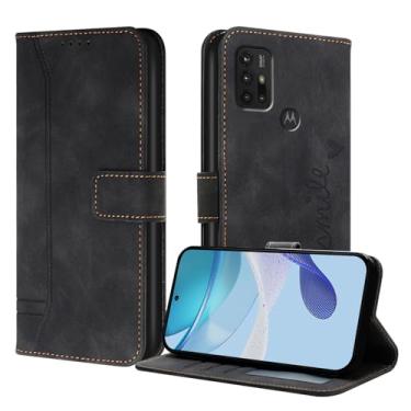 Imagem de Luksinlong Capa carteira para Motorola Moto G30/G20/G10, capa protetora de couro PU com suporte para cartão, suporte e fivela magnética para Motorola G10 Power Case - preta